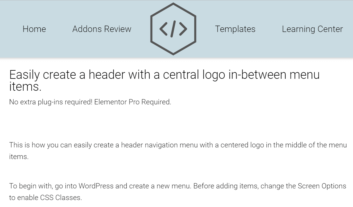 Easy Elementor Centered Logo Header!