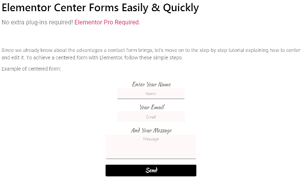 Elementor Center Forms Easily & Quickly