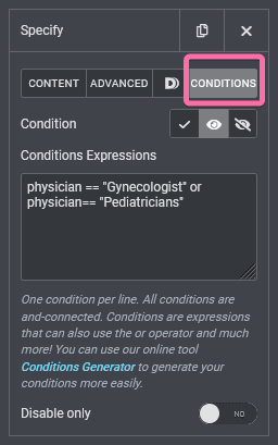 Condition tab in form field added by Dynamic.ooo
